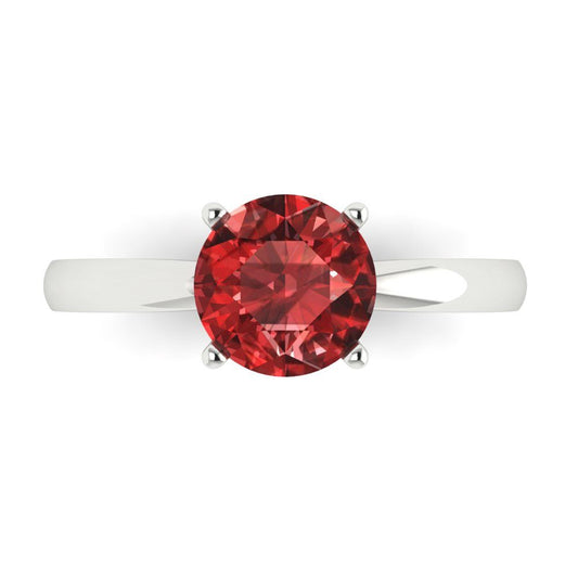 1.5 cttw Natural Garnet Solitaire  Engagement Ring - Solid White Gold (VVS1, Round Cut,7.5mm)