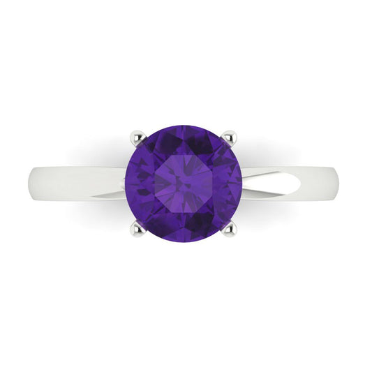 1.5 cttw Natural Amethyst Solitaire  Engagement Ring - Solid White Gold (VVS1, Round Cut,7.5mm)