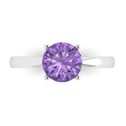 1.5 cttw Simulated Alexandrite Solitaire  Engagement Ring - Solid Gold (Round Cut,7.5mm)