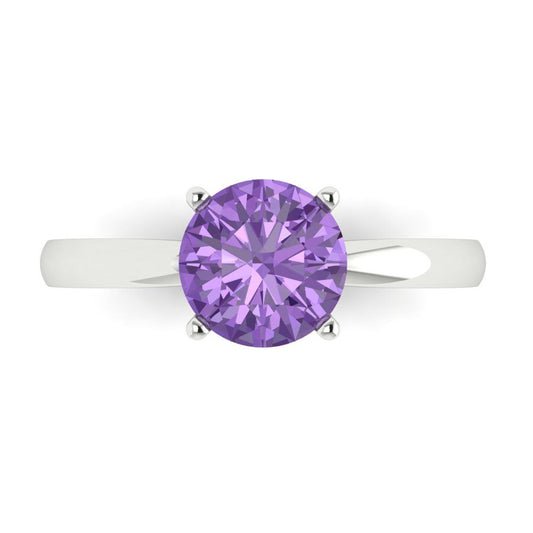 1.5 cttw Simulated Alexandrite Solitaire  Engagement Ring - Solid White Gold (VVS1, Round Cut,7.5mm)