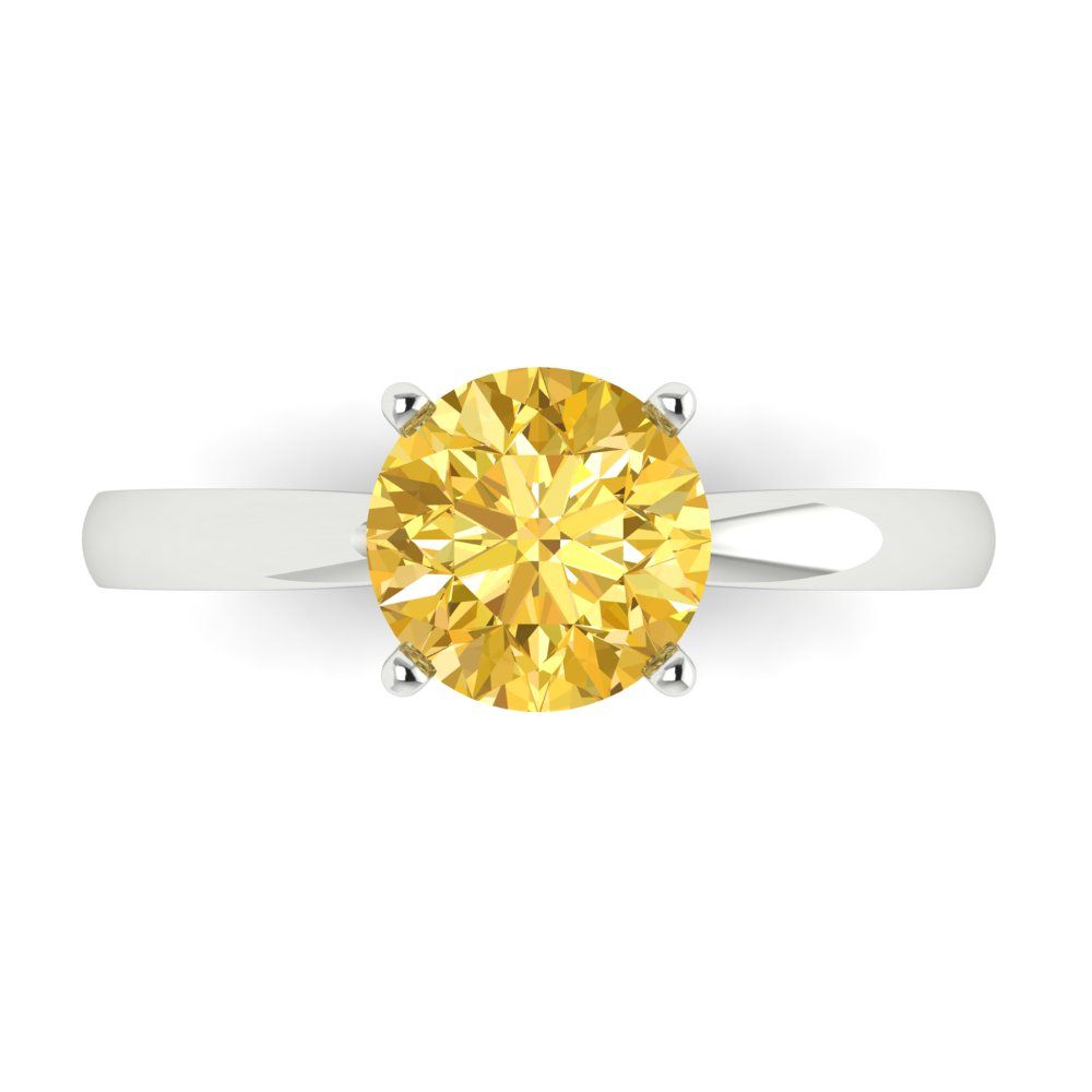 1.5 cttw Zirconia Simulated Yellow Diamond Solitaire  Engagement Ring - Solid Gold (VVS1, Round Cut,7.5mm)