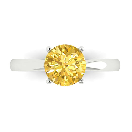 1.5 cttw Zirconia Simulated Yellow Diamond Solitaire  Engagement Ring - Solid White Gold (VVS1, Round Cut,7.5mm)