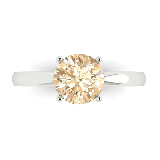 1.5 cttw Natural Morganite Solitaire  Engagement Ring - Solid White Gold (VVS1, Round Cut,7.5mm)