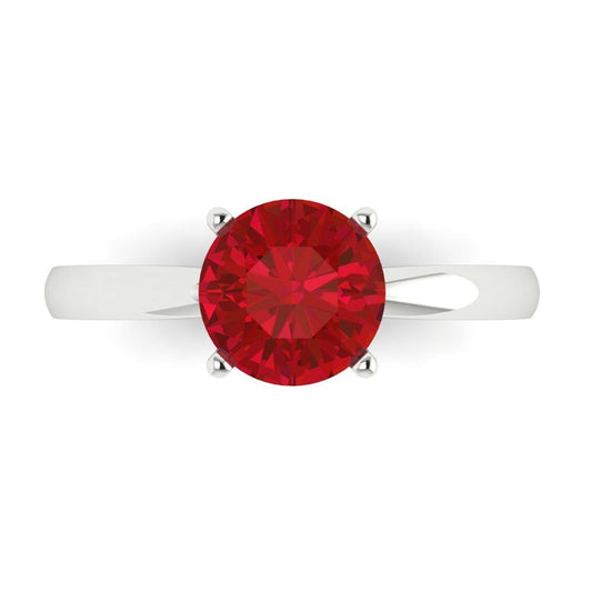 1.5 cttw Simulated Ruby Solitaire  Engagement Ring - Solid White Gold (VVS1, Round Cut,7.5mm)