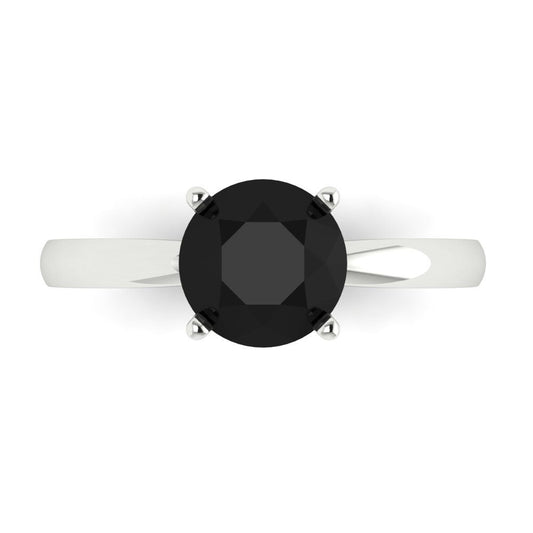 1.5 cttw Natural Onyx Solitaire  Engagement Ring - Solid White Gold (VVS1, Round Cut,7.5mm)