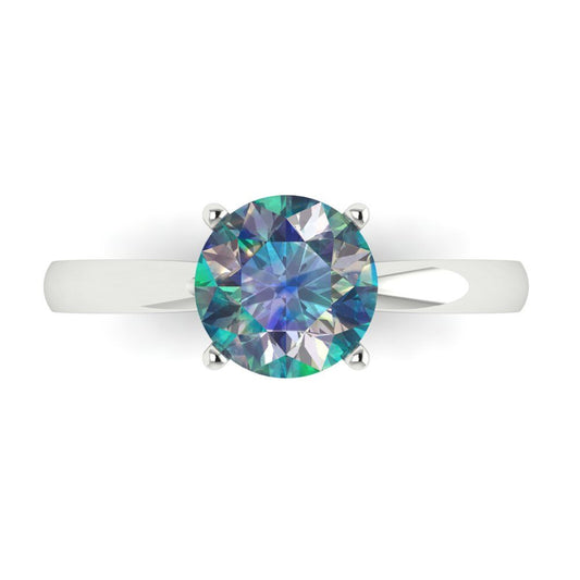 1.5 cttw Blue Moissanite Solitaire  Engagement Ring - Solid White Gold (VVS1, Round Cut,7.5mm)