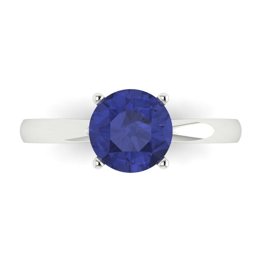 1.5 cttw Simulated Tanzanite Solitaire  Engagement Ring - Solid White Gold (VVS1, Round Cut,7.5mm)