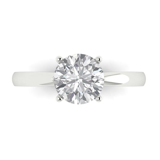 1.5 cttw White Sapphire Solitaire  Engagement Ring - Solid White Gold (VVS1, Round Cut,7.5mm)