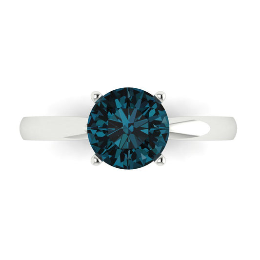 1.5 cttw Natural London Blue Topaz Solitaire  Engagement Ring - Solid White Gold (VVS1, Round Cut,7.5mm)