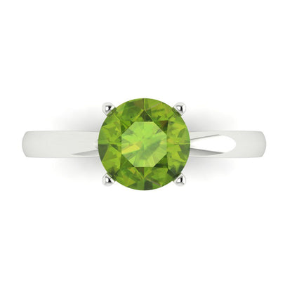 1.5 cttw Natural Peridot Solitaire  Engagement Ring - Solid Gold (Round Cut,7.5mm)