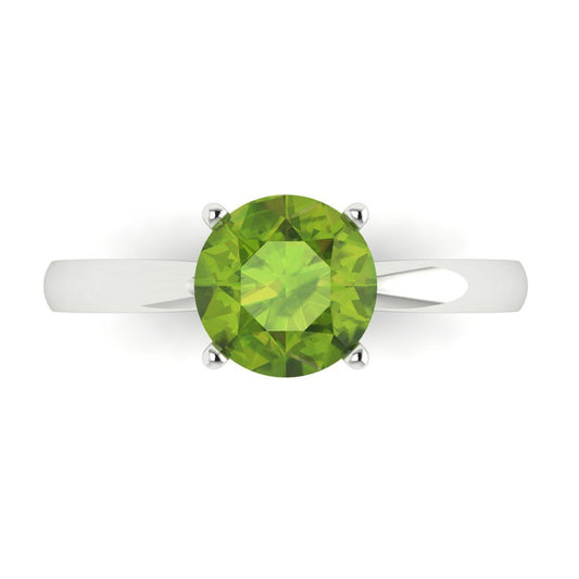 1.5 cttw Natural Peridot Solitaire  Engagement Ring - Solid White Gold (VVS1, Round Cut,7.5mm)