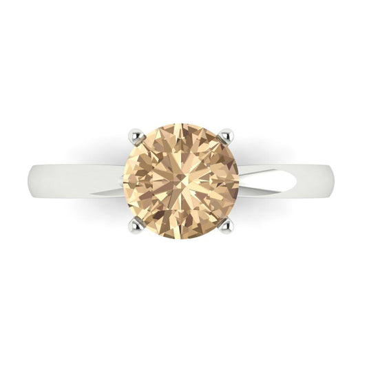 1.5 cttw Yellow Moissanite Solitaire  Engagement Ring - Solid White Gold (VVS1, Round Cut,7.5mm)