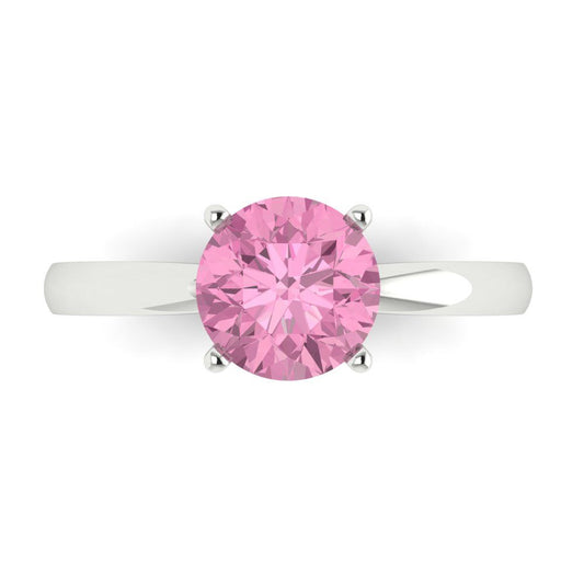 1.5 cttw Zirconia Simulated Pink Diamond Solitaire  Engagement Ring - Solid White Gold (VVS1, Round Cut,7.5mm)