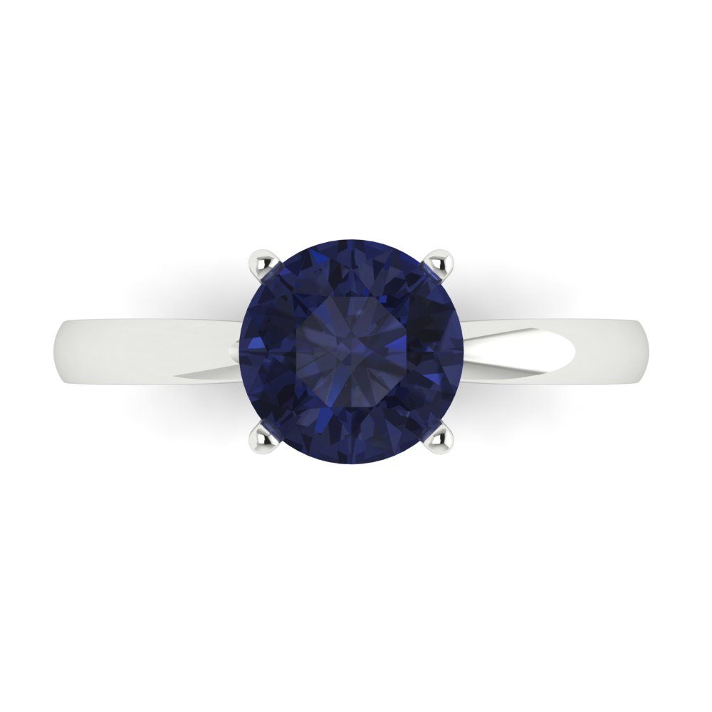 1.5 cttw Simulated Blue Sapphire Solitaire  Engagement Ring - Solid Gold (Round Cut,7.5mm)