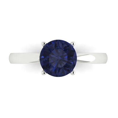 1.5 cttw Simulated Blue Sapphire Solitaire  Engagement Ring - Solid Gold (Round Cut,7.5mm)