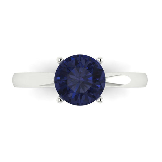 1.5 cttw Simulated Blue Sapphire Solitaire  Engagement Ring - Solid White Gold (VVS1, Round Cut,7.5mm)