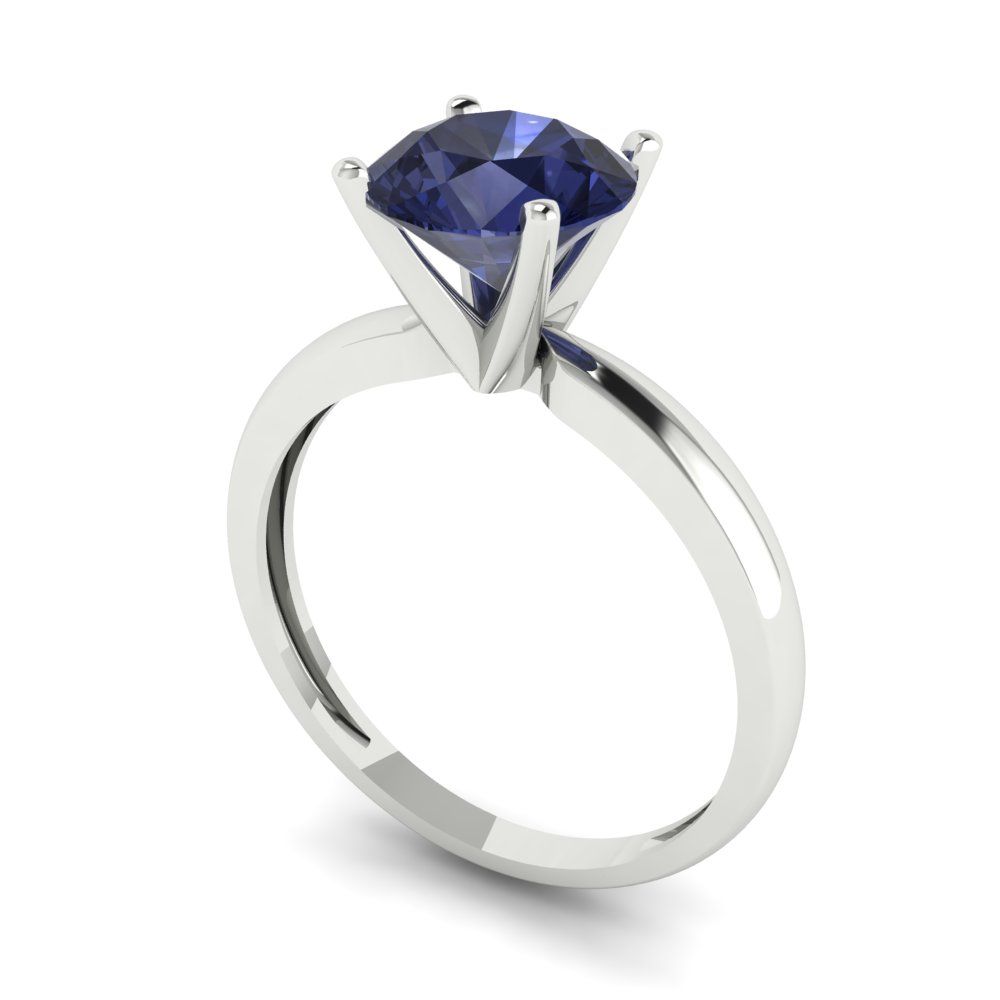 1.5 cttw Simulated Blue Sapphire Solitaire  Engagement Ring - Solid Gold (Round Cut,7.5mm)