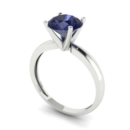 1.5 cttw Simulated Blue Sapphire Solitaire  Engagement Ring - Solid Gold (Round Cut,7.5mm)