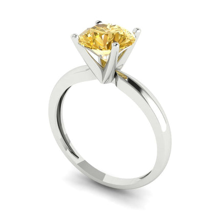 1.5 cttw Zirconia Simulated Yellow Diamond Solitaire  Engagement Ring - Solid Gold (VVS1, Round Cut,7.5mm)