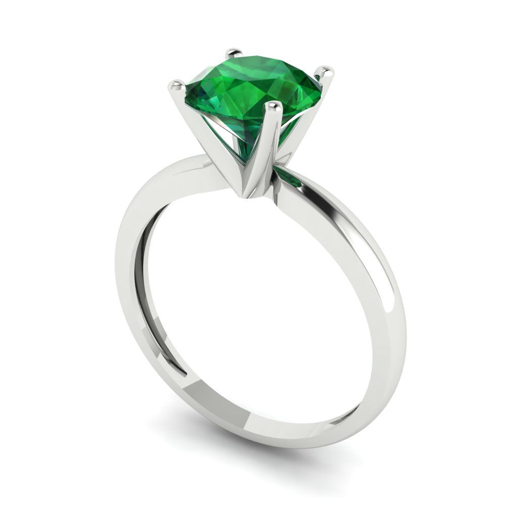 1.5 cttw Simulated Emerald Solitaire  Engagement Ring - Solid Gold (Round Cut,7.5mm)