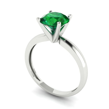 1.5 cttw Simulated Emerald Solitaire  Engagement Ring - Solid Gold (Round Cut,7.5mm)
