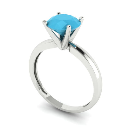 1.5 cttw Simulated Turquoise Solitaire  Engagement Ring - Solid Gold (Round Cut,7.5mm)
