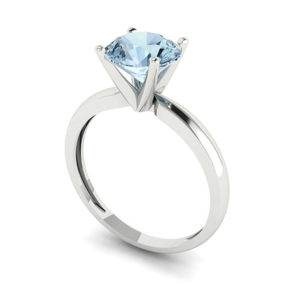 1.5 cttw Natural Aquamarine Solitaire  Engagement Ring - Solid Gold (Round Cut,7.5mm)