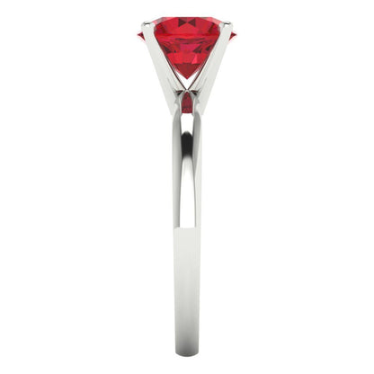 1.5 cttw Simulated Ruby Solitaire  Engagement Ring - Solid White Gold (VVS1, Round Cut,7.5mm)