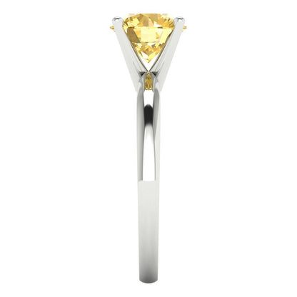 1.5 cttw Zirconia Simulated Yellow Diamond Solitaire  Engagement Ring - Solid Gold (VVS1, Round Cut,7.5mm)