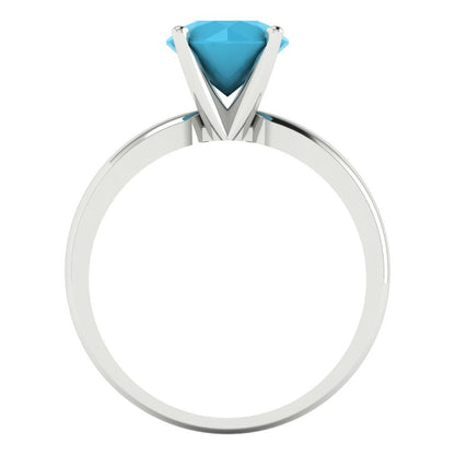 1.5 cttw Simulated Turquoise Solitaire  Engagement Ring - Solid Gold (Round Cut,7.5mm)