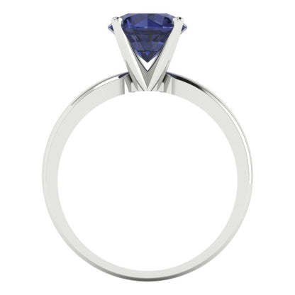 1.5 cttw Simulated Blue Sapphire Solitaire  Engagement Ring - Solid Gold (Round Cut,7.5mm)