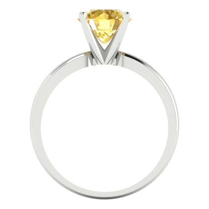 1.5 cttw Zirconia Simulated Yellow Diamond Solitaire  Engagement Ring - Solid Gold (VVS1, Round Cut,7.5mm)