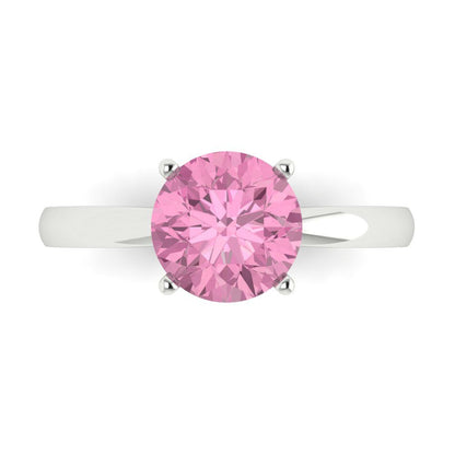 2 cttw Zirconia Simulated Pink Diamond Solitaire  Engagement Ring - Solid Gold (VVS1, Round Cut,8.0mm)