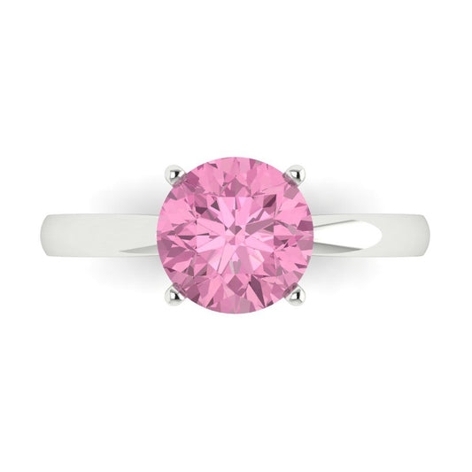 2 cttw Zirconia Simulated Pink Diamond Solitaire  Engagement Ring - Solid White Gold (VVS1, Round Cut,8.0mm)