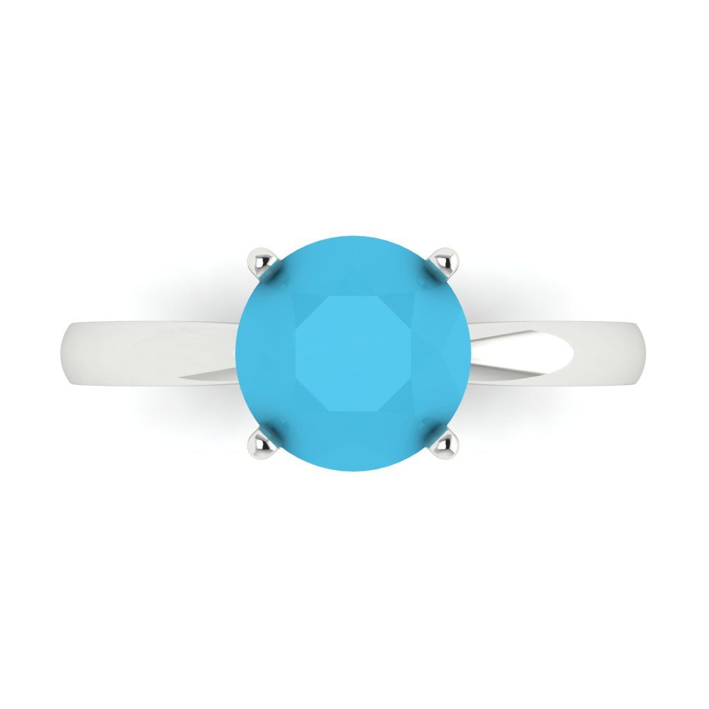 2 cttw Simulated Turquoise Solitaire  Engagement Ring - Solid Gold (Round Cut,8.0mm)