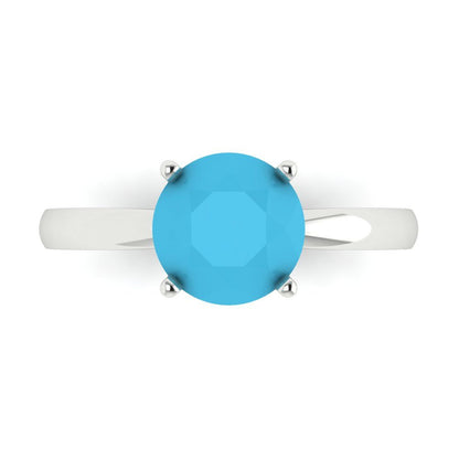 2 cttw Simulated Turquoise Solitaire  Engagement Ring - Solid Gold (Round Cut,8.0mm)