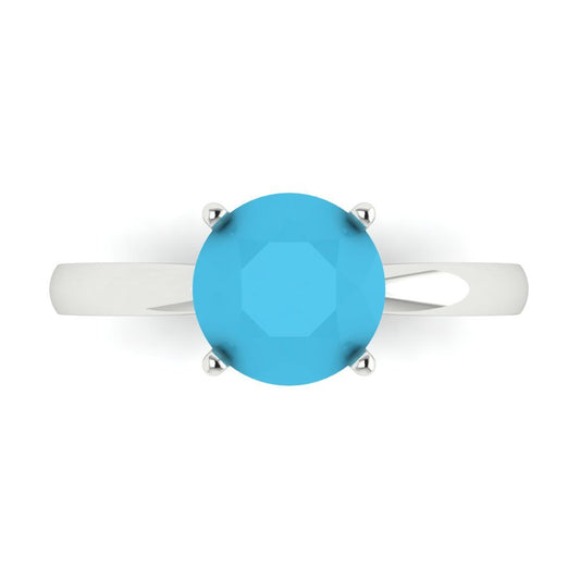 2 cttw Simulated Turquoise Solitaire  Engagement Ring - Solid White Gold (VVS1, Round Cut,8.0mm)