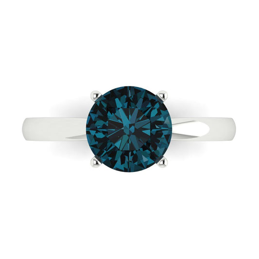 2 cttw Natural London Blue Topaz Solitaire  Engagement Ring - Solid White Gold (VVS1, Round Cut,8.0mm)