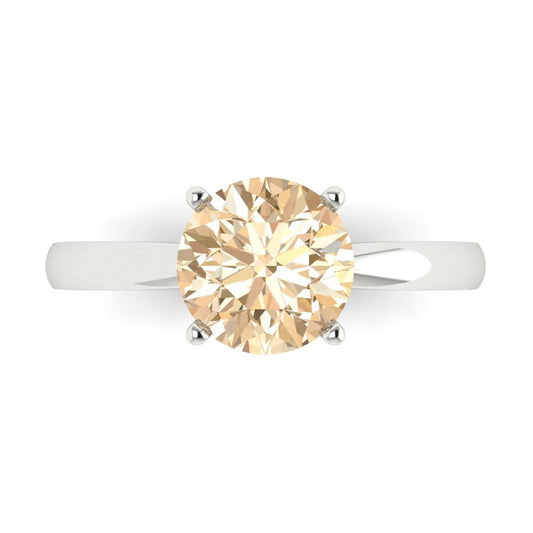 2 cttw Natural Morganite Solitaire  Engagement Ring - Solid White Gold (VVS1, Round Cut,8.0mm)