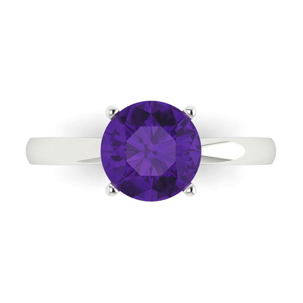 2 cttw Natural Amethyst Solitaire  Engagement Ring - Solid Gold (Round Cut,8.0mm)