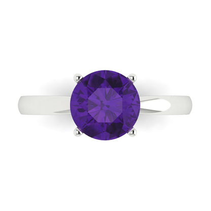 2 cttw Natural Amethyst Solitaire  Engagement Ring - Solid Gold (Round Cut,8.0mm)