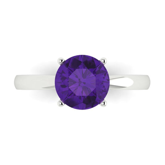 2 cttw Natural Amethyst Solitaire  Engagement Ring - Solid White Gold (VVS1, Round Cut,8.0mm)
