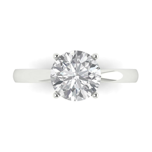 2 cttw White Sapphire Solitaire  Engagement Ring - Solid White Gold (VVS1, Round Cut,8.0mm)