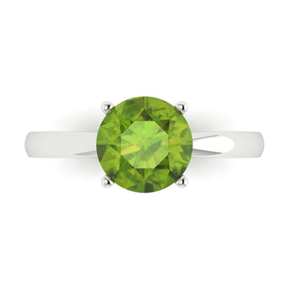 2 cttw Natural Peridot Solitaire  Engagement Ring - Solid Gold (Round Cut,8.0mm)
