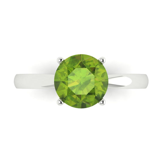 2 cttw Natural Peridot Solitaire  Engagement Ring - Solid White Gold (VVS1, Round Cut,8.0mm)