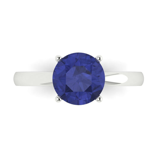 2 cttw Simulated Tanzanite Solitaire  Engagement Ring - Solid White Gold (VVS1, Round Cut,8.0mm)