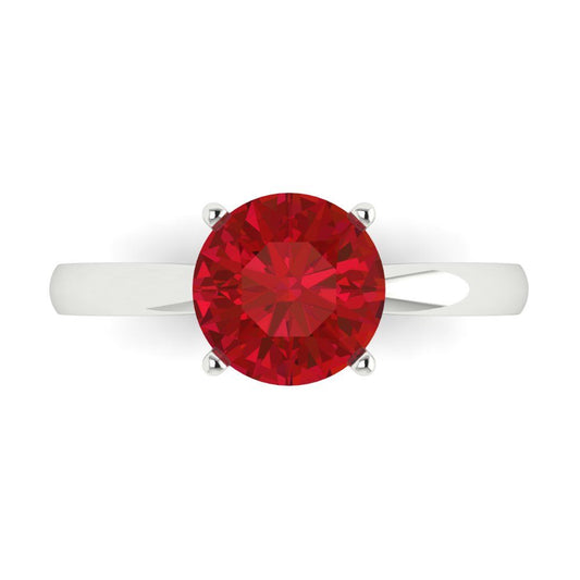 2 cttw Simulated Ruby Solitaire  Engagement Ring - Solid White Gold (VVS1, Round Cut,8.0mm)