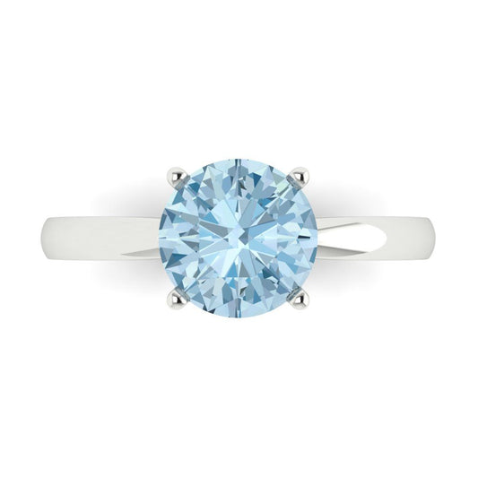 2 cttw Natural Swiss Blue Topaz Solitaire  Engagement Ring - Solid White Gold (VVS1, Round Cut,8.0mm)