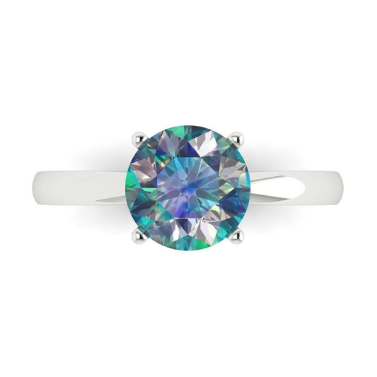 2 cttw Blue Moissanite Solitaire  Engagement Ring - Solid White Gold (VVS1, Round Cut,8.0mm)