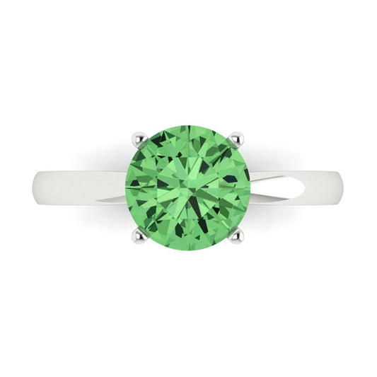2 cttw Zirconia Simulated Green Diamond Solitaire  Engagement Ring - Solid White Gold (VVS1, Round Cut,8.0mm)